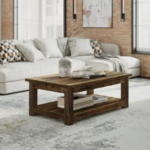 Reclamation 50\" Rustic Reclaimed Solid Wood Coffee Table With Storage Shelf
