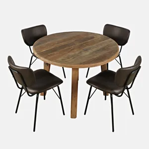 Reclamation Five Piece Round Rustic Reclaimed Solid Wood Round Dining Set With Upholstered Chairs