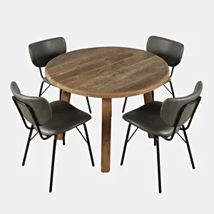Reclamation Five Piece Round Rustic Reclaimed Solid Wood Round Dining Set With Upholstered Chairs