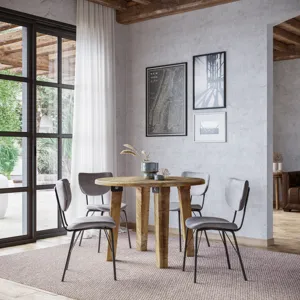 Reclamation Five Piece Round Rustic Reclaimed Solid Wood Round Dining Set With Upholstered Chairs