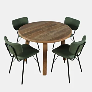 Reclamation Five Piece Round Rustic Reclaimed Solid Wood Round Dining Set With Upholstered Chairs