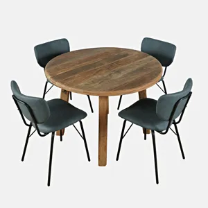 Reclamation Five Piece Round Rustic Reclaimed Solid Wood Round Dining Set With Upholstered Chairs