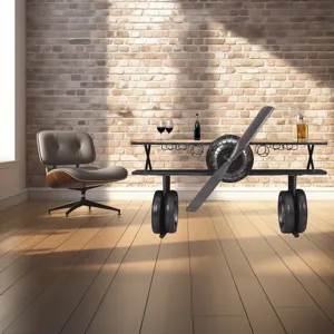 Glory Days Maverick 72\" Airplane Bar Aviator Lounge Console Table With Reclaimed Hardware And Stora