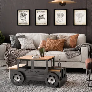 Glory Days Roadie 41\" Vintage Truck Solid Wood And Metal Unique Coffee Table With Storage