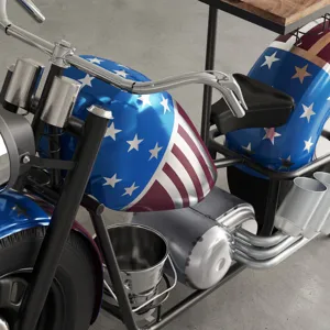 Glory Days 70\" Patriotic American Flag Motorcycle Bar Console Table With Storage And Ice Bucket