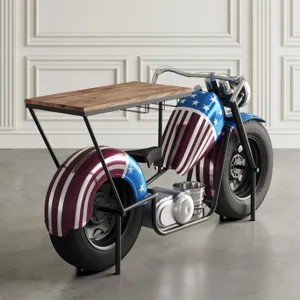 Glory Days 70\" Patriotic American Flag Motorcycle Bar Console Table With Storage And Ice Bucket