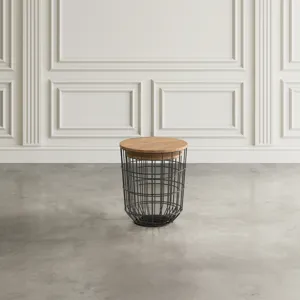 Global Archive Nested Storage Solid Wood And Metal Basket End Tables(Set Of 2)