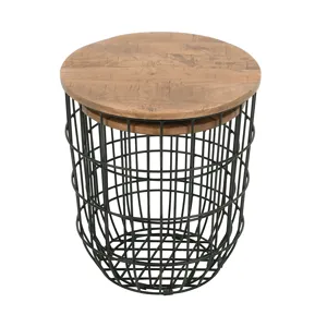 Global Archive Nested Storage Solid Wood And Metal Basket End Tables(Set Of 2)