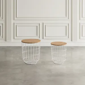 Global Archive Nested Storage Solid Wood And Metal Basket End Tables(Set Of 2)