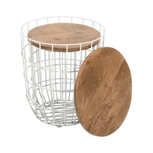 Global Archive Nested Storage Solid Wood And Metal Basket End Tables(Set Of 2)