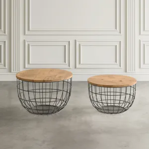 Global Archive Rondo Nested Storage Solid Wood And Metal Basket Coffee Tables(Set Of 2)