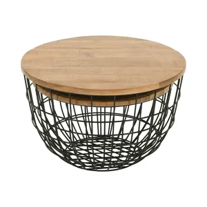 Global Archive Rondo Nested Storage Solid Wood And Metal Basket Coffee Tables(Set Of 2)