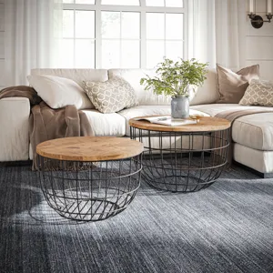 Global Archive Rondo Nested Storage Solid Wood And Metal Basket Coffee Tables(Set Of 2)