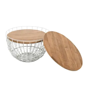 Global Archive Rondo Nested Storage Solid Wood And Metal Basket Coffee Tables(Set Of 2)