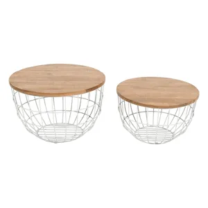 Global Archive Rondo Nested Storage Solid Wood And Metal Basket Coffee Tables(Set Of 2)