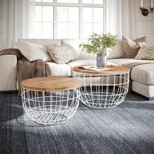 Global Archive Rondo Nested Storage Solid Wood And Metal Basket Coffee Tables(Set Of 2)