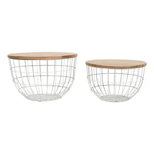 Global Archive Rondo Nested Storage Solid Wood And Metal Basket Coffee Tables(Set Of 2)