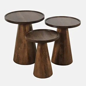Knox Mid-Century Modern Solid Wood Round Accent Nesting Tables(Set Of 3)