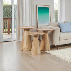 Knox Mid-Century Modern Solid Wood Round Accent Nesting Tables(Set Of 3)