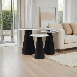 Nolan Marble Top Three Pack Solid Wood Accent Table Set