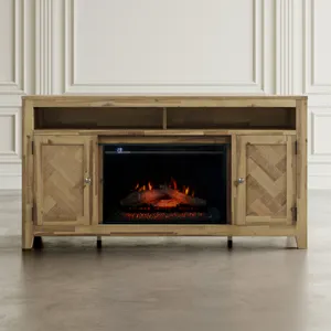 Fairview Modern Transitional 60\" Chevron Fireplace Storage Console TV Stand With Electric Fireplace