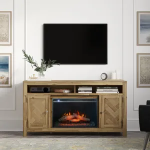 Fairview Modern Transitional 60\" Chevron Fireplace Storage Console TV Stand With Electric Fireplace