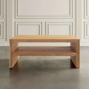 Dev Modern Mitered Edge Three Piece Solid Wood Living Room Coffee And End Table Set
