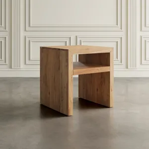 Dev Modern Mitered Angle Solid Wood End Table With Storage Shelf