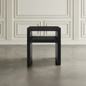 Dev Modern Mitered Angle Solid Wood End Table With Storage Shelf