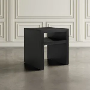 Dev Modern Mitered Angle Solid Wood End Table With Storage Shelf