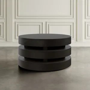 Brix Mid-Century Modern Floating Sculpture Round Layered Coffee Table With Caster Wheels