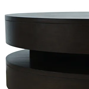 Brix Mid-Century Modern Floating Sculpture Round Layered Coffee Table With Caster Wheels