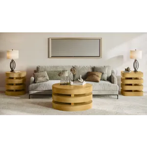 Brix Mid-Century Modern Floating Sculpture Round Layered Coffee Table With Caster Wheels