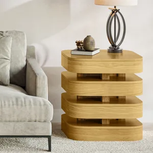 Brix Mid-Century Modern Floating Sculpture Layered Square End Table