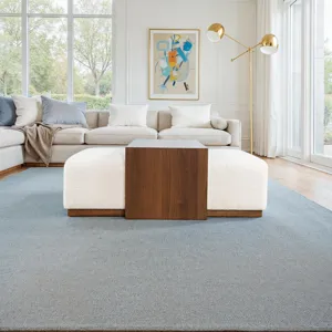 Hudson 48\" Modern Luxury Ivory Boucle Upholstered Sliding Ottoman With Caster Wheels And Coffee Tab