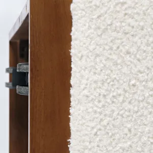 Hudson 48\" Modern Luxury Ivory Boucle Upholstered Sliding Ottoman With Caster Wheels And Coffee Tab