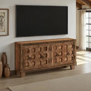 Colton 71\" Reclaimed Solid Wood Four Door Accent Storage Cabinet Sideboard