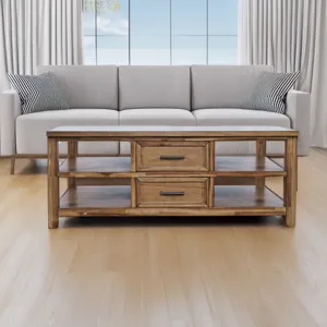 Claremont 48\" Transitional Rustic Wood Coffee Table With Wheels