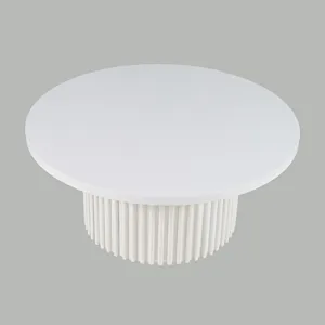 Auden 40\" Round Mid-Century Modern Fluted Pedestal Base Coffee Table With Caster Wheels