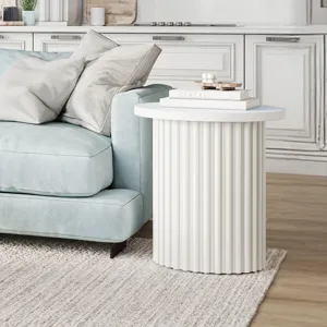 Auden 24\" Round Mid-Century Modern Fluted Pedestal Base End Table