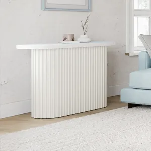 Auden Oval Mid-Century Modern Fluted Pedestal Base Sofa Console Table