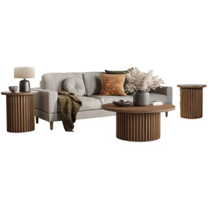 Auden Three Piece Mid-Century Modern Fluted Living Room Coffee And End Table Set