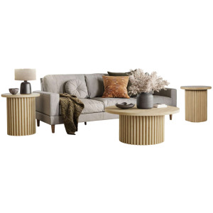 Auden Three Piece Mid-Century Modern Fluted Living Room Coffee And End Table Set