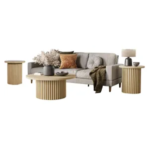 Auden Three Piece Mid-Century Modern Fluted Living Room Coffee And End Table Set