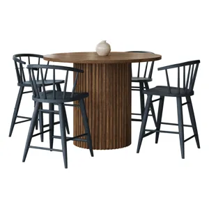 Auden Mid-Century Modern 5-Piece Counter Height Dining Set With Round Table And Spindle Back Barstools