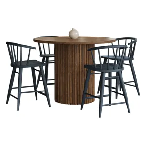 Auden Mid-Century Modern 5-Piece Counter Height Dining Set With Round Table And Spindle Back Barstoo
