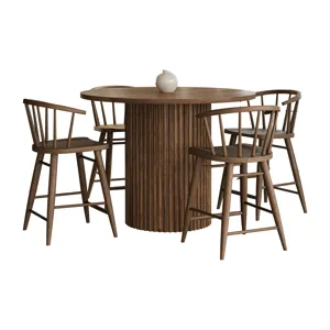 Auden Mid-Century Modern 5-Piece Counter Height Dining Set With Round Table And Spindle Back Barstoo