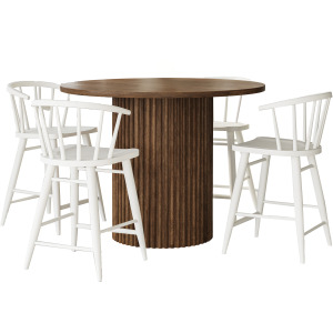Auden Mid-Century Modern 5-Piece Counter Height Dining Set With Round Table And Spindle Back Barstools