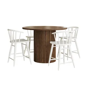 Auden Mid-Century Modern 5-Piece Counter Height Dining Set With Round Table And Spindle Back Barstoo