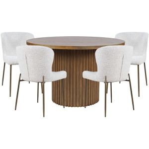 Auden Five Piece Mid-Century Modern Dining Set With Performance Upholstered Chairs